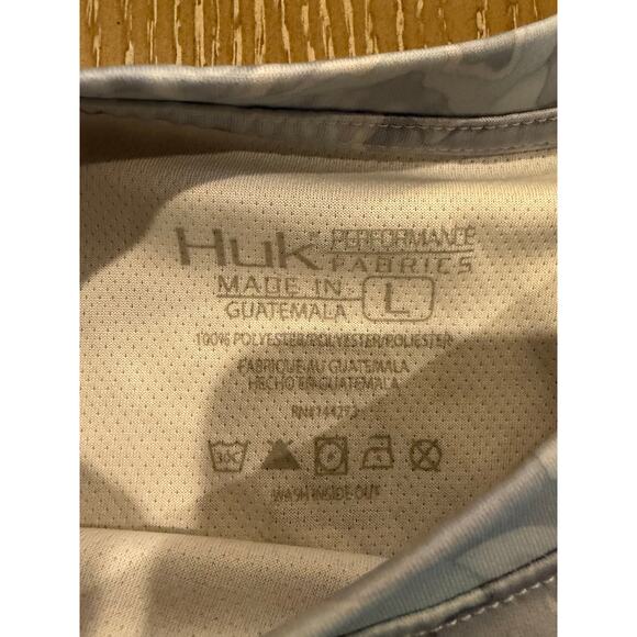 \HUK Performance Fishing Shirt Men's Size L White Blue Long Sleeve Camo Pullover - Picture 5 of 5
